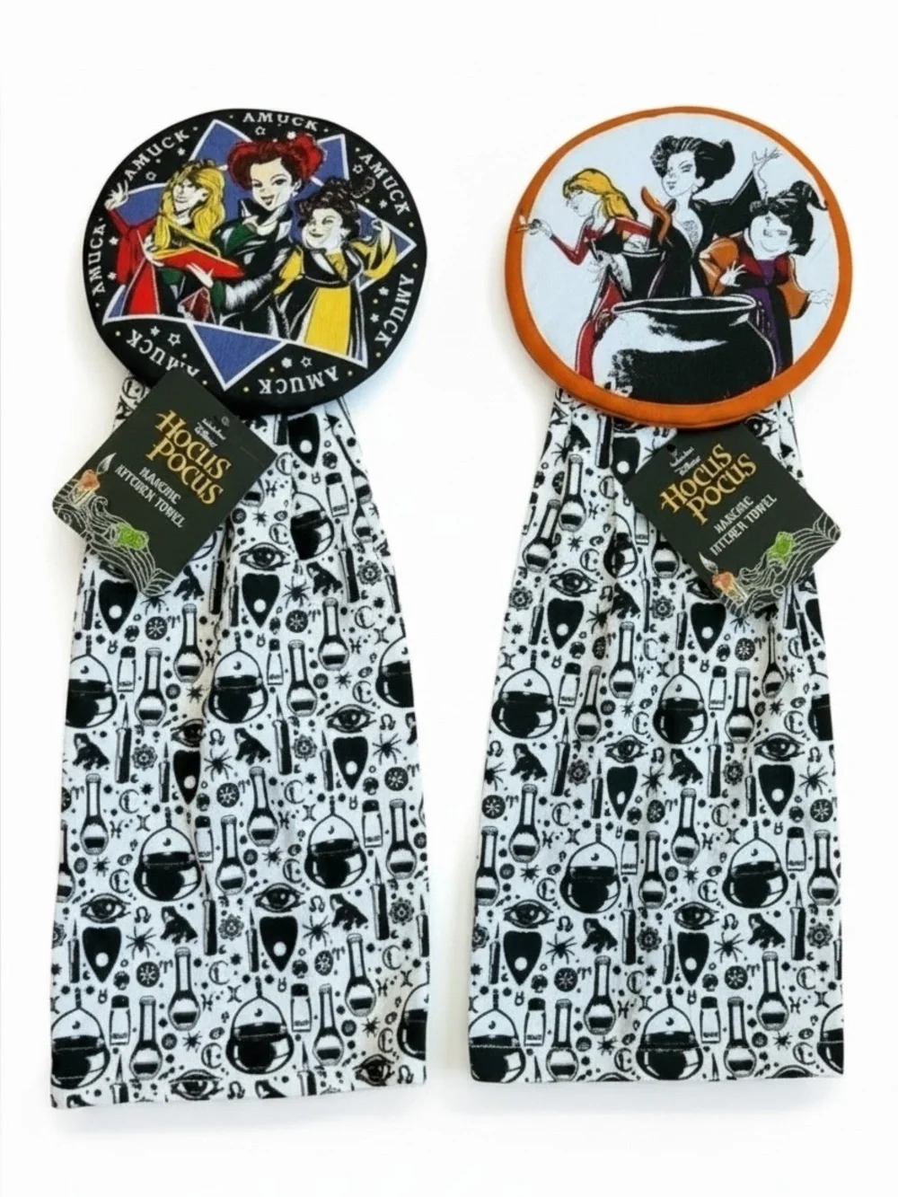 Pair Of Disney Hocus Pocus Sanger Sisters Halloween Kitchen Towels New With Tags